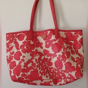 Tory Burch pink and white floral tote
